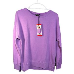 Pullover Sweatshirt Lavender Buffalo David Button  French Terry Side Slit Medium
